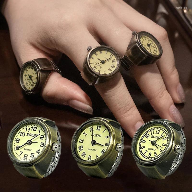 Cluster Rings RetroGem Vintage Copper Color Roman Dial Watch Fashion Finger Accessories Alloy Shell Quartz Men&Women Jewelry Gift
