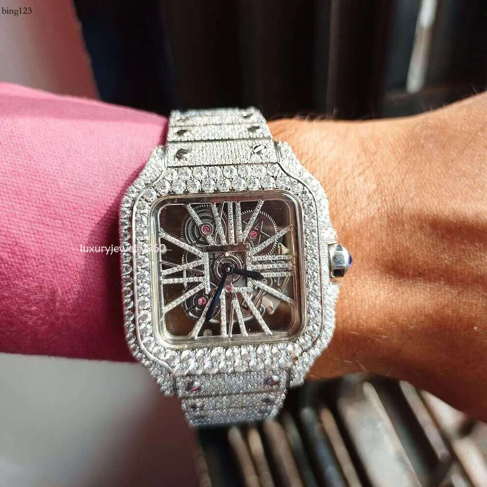 Full Iced Out Round Cut Moissanite Dia Skull Men's, urious Bg Watch, Skelton Wrist Watch For Men