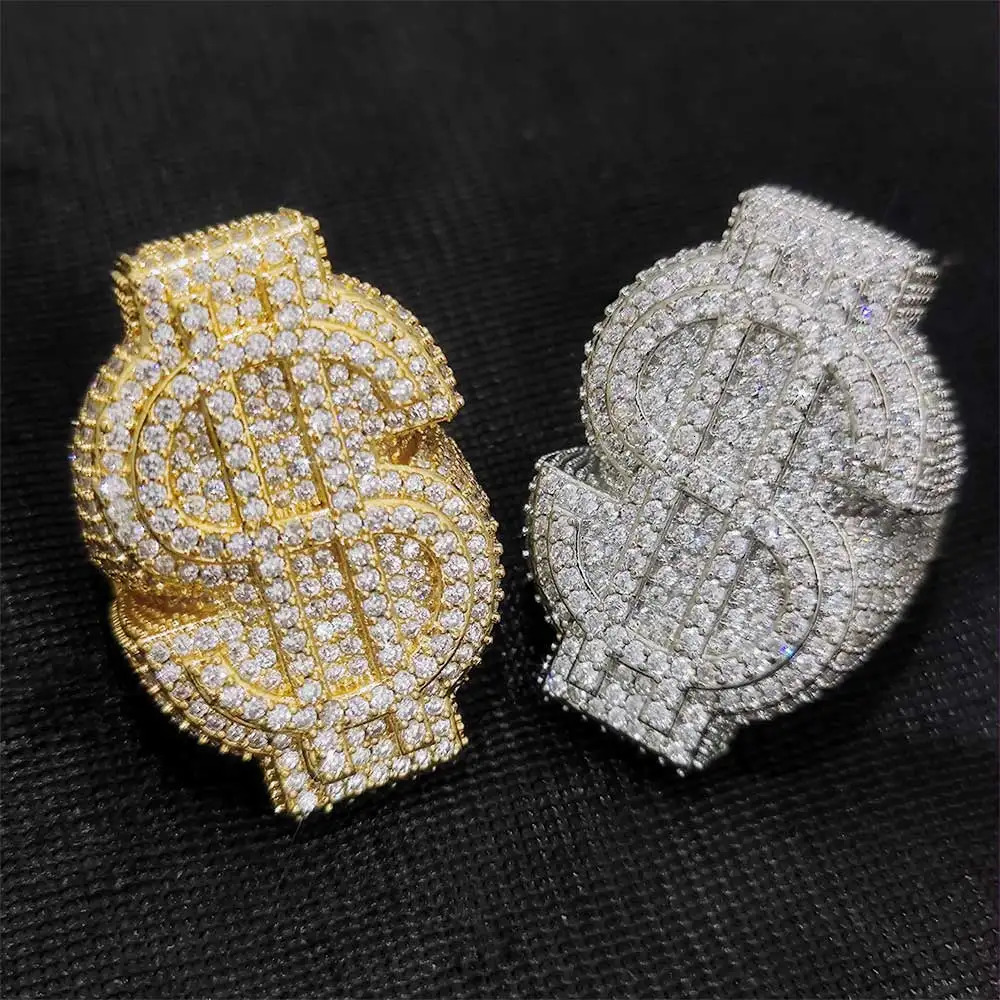 Personalized Custom Hip Hop Full Diamond Sign Ring Bling Iced Out Money Big USD 18k Gold Plated Ring For Women Men 250318