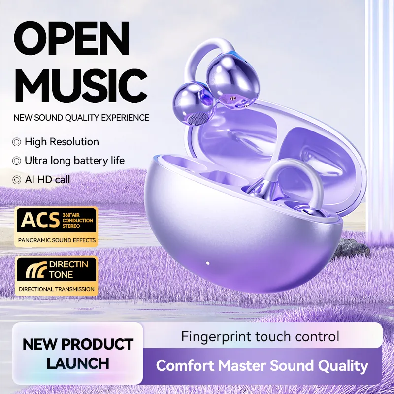 M91 TWS Bluetooth 5.4 Wireless Ear Clip ENC Earbuds Open Ear HiFi Stereo Headphones Touch Control Noise Reduction Earphones HD Call Headet With Mic Fo