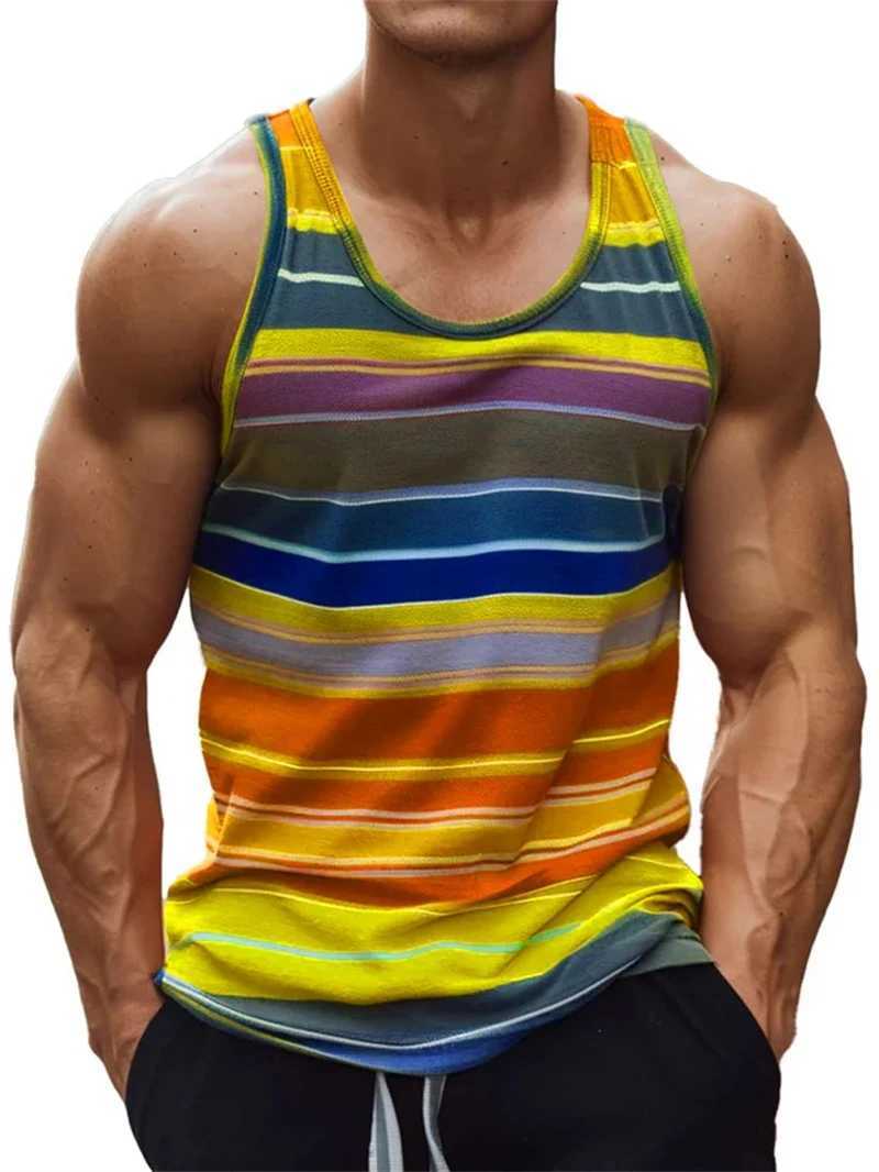 Stripe Colours 3d Printed Tank Top For Men Summer Classic Gym Fitness T-Shirt Street Sports Running Sleeveless Tees Tops VestT250318
