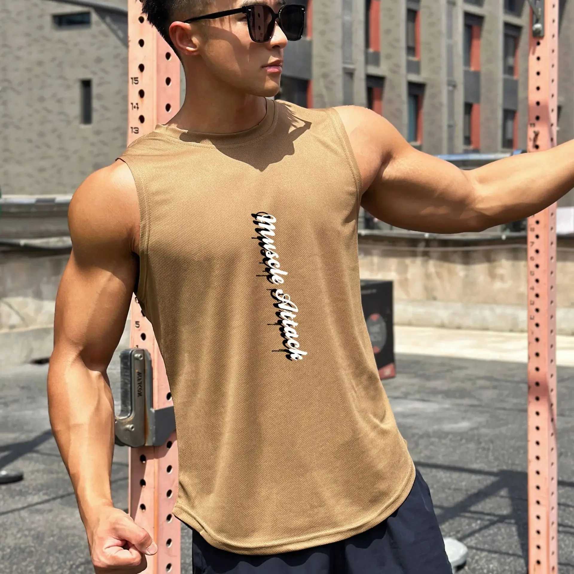 Summer Mens Running Tank Top Oversized Sports Sleeveless T Shirt Quick Dry Loose Fitness Clothing Bodybuilding Tank TopT250318