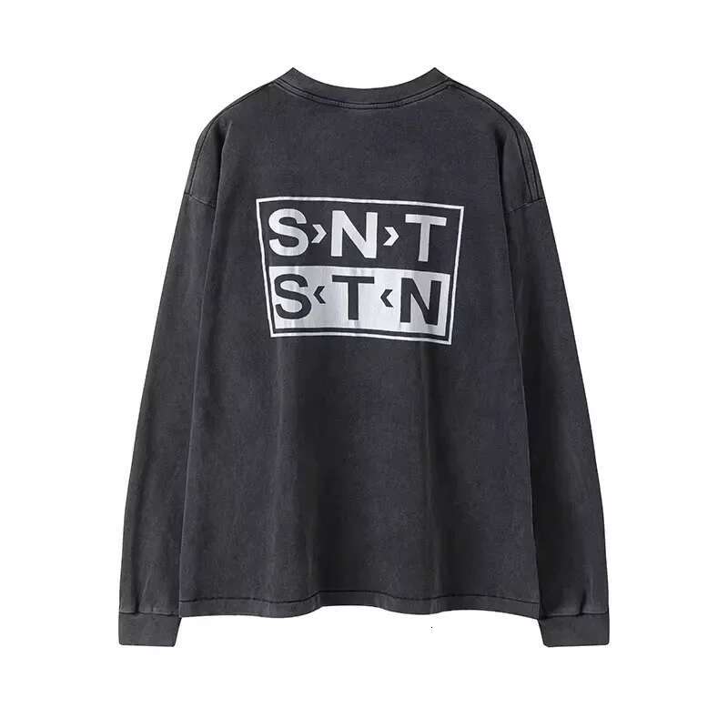 Casual Washed Saint Long Sleeve Tee Men Woman 1:1 2024Fw Best Quality Vintage Letter Printing Damaged High Street Top