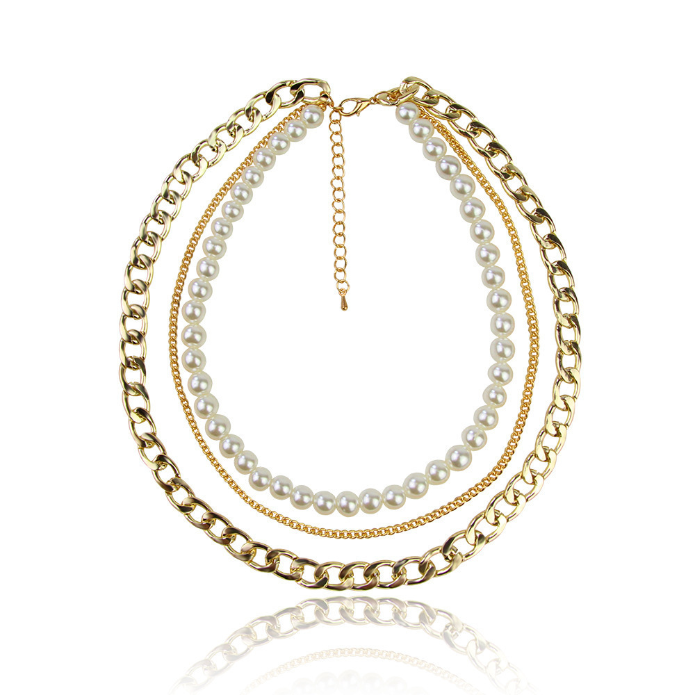 Multi-layer necklace elegant pearl necklace personality exaggerated necklace temperament popular alloy female jewelry in Europe and America