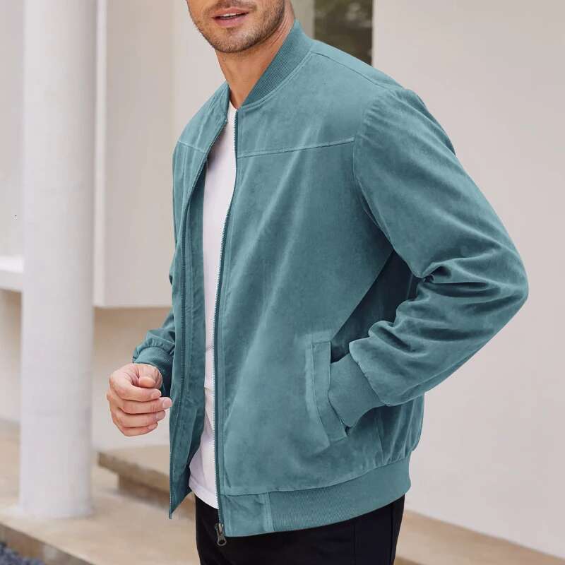 New Suede Men's For Spring Fall Vintage Style Solid Color Zipper Windproof Motorcycle And Bomber Jackets