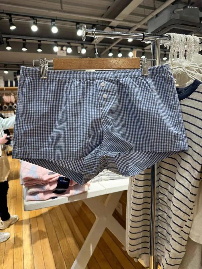 Womens Tracksuits Blue Plaid Buttons T-shirt Shorts Set Summer Ruffle Slim Tees Straight Sweatshorts Sweet Cotton Pajama 2 Piece Sets Woman
