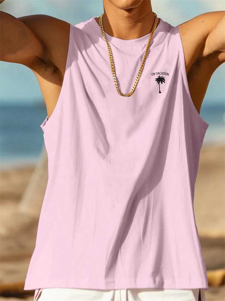 2024 Boutique Summer Mens Solid Color Vest Hawaii Vacation O-Collar Plus Size Vest Loose Casual Breathable Mens T-Shirt TopT250318
