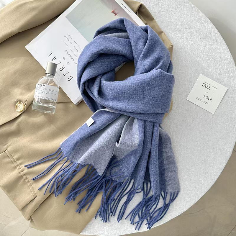 K067 Creative simple two-color double-sided design warm wool scarf autumn and winter women's high-end elegant temperament shawl