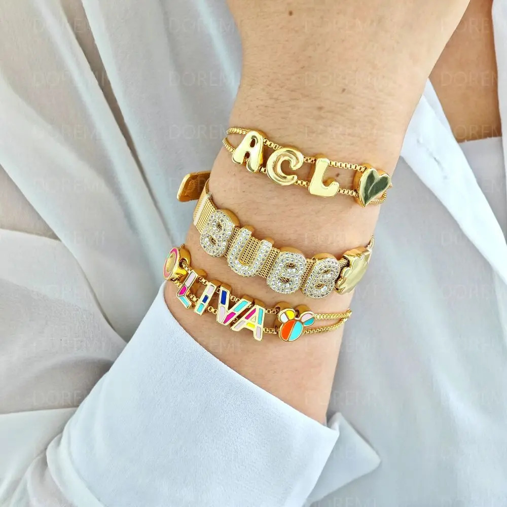 Doremi personalized letter name bracelet womens watch 18k gold chubby balloon bubble DIY zircon letter bracelet watch jewelry 250303