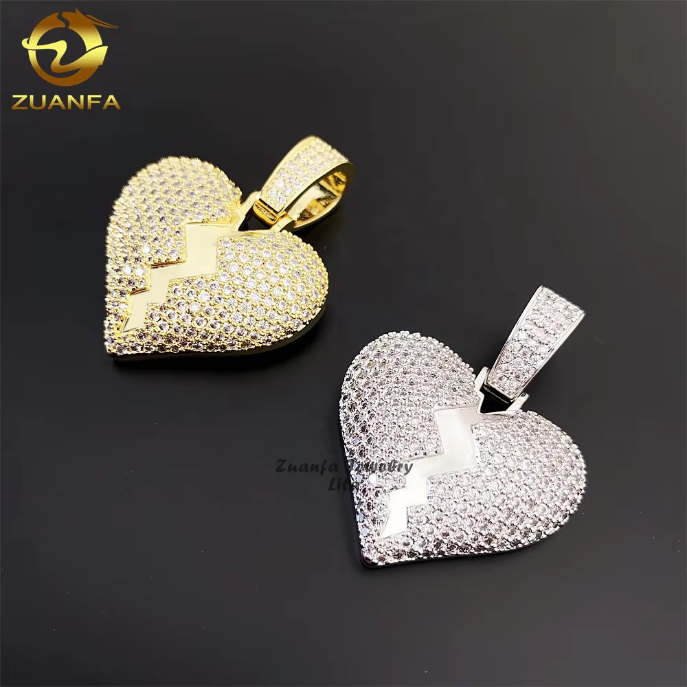 High Quality Fashion Vvs Moissanite Silver 925 Heart Shaped Broken Heart Mens Diamond Pendant