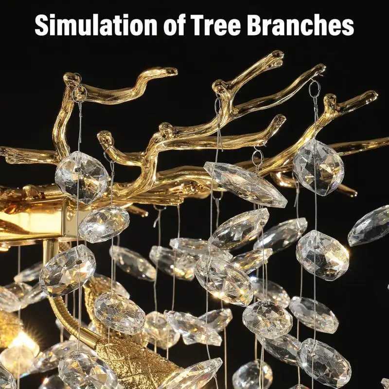 Golden branch crystal chandelier for restaurants suitable for kitchens dining tables living rooms bedrooms rectangular crystal chandeliers X250307