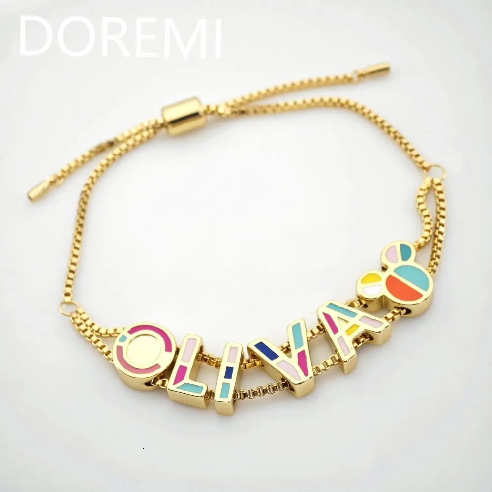 Doremi Customized Initial Letter Bracelet Adjustable Box Chain Womens Watch Bracelet DIY Name Bubble Letter Bracelet 250303