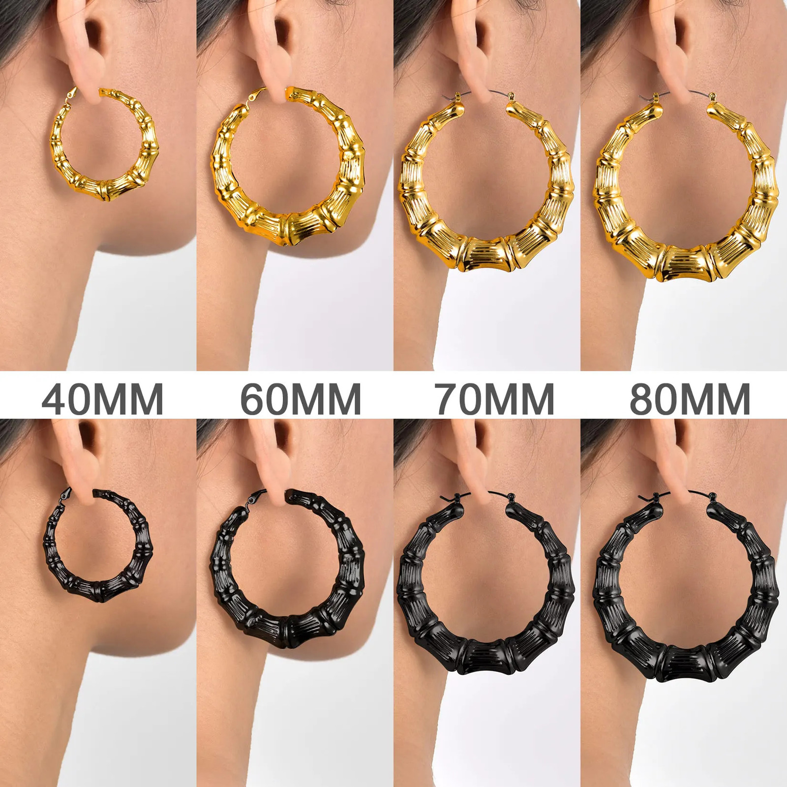 U7 Hyperbole Big 40/60/70/80mm Diameter Bamboo Hoop Earrings for Women 14K Gold Color Geometric Earring Statement Jewelry 250303