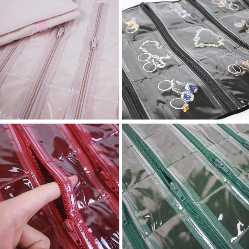 Foldable Black Velvet Zipper Jewelry Roll Bag for Jewellery Ring Earrings Organizer Storage Bag Portable Necklace Display Cases 250306