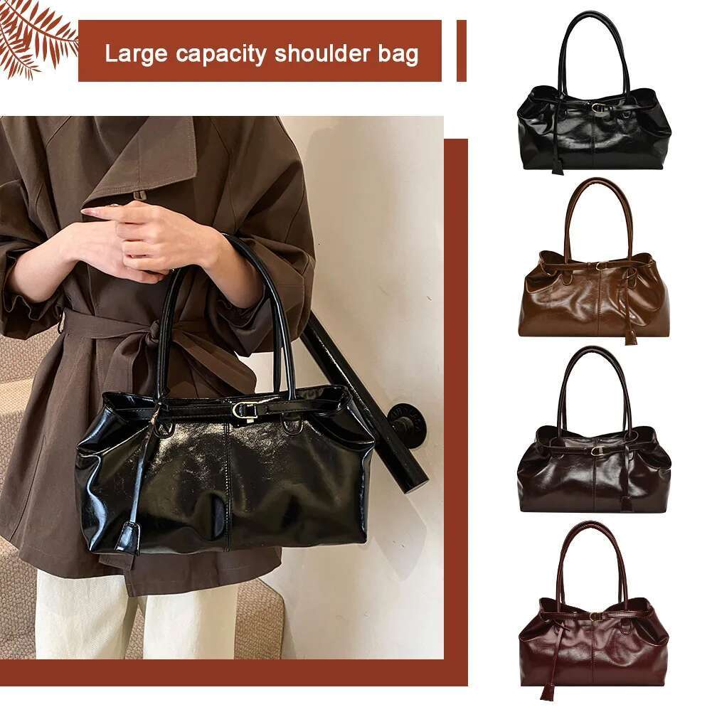 PU Leather Shoulder Slouchy Top Handle Retro Bags Fashion Satchel Bag For Women Work Shopping Travel