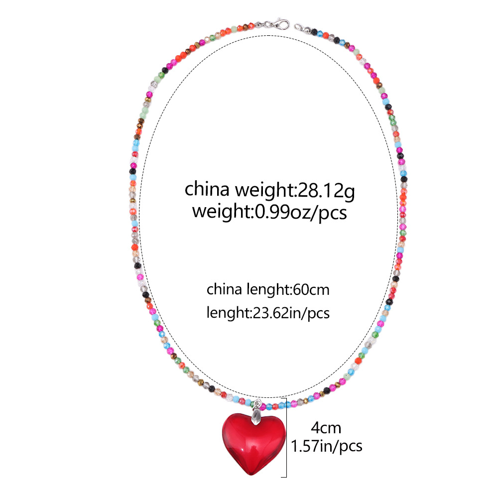 Colorful beaded heart-shaped necklace peach heart necklace set of chains female retro personality of Europe and the United States with glazed jewelry