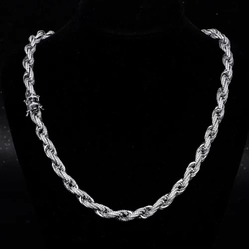 Customized Bulk Size 6mm 8mm 10mm Iced Out Cz Moissanite Rope Chain 925 Sterling Silver HipHop Jewelry Moissanite Cuban Necklace