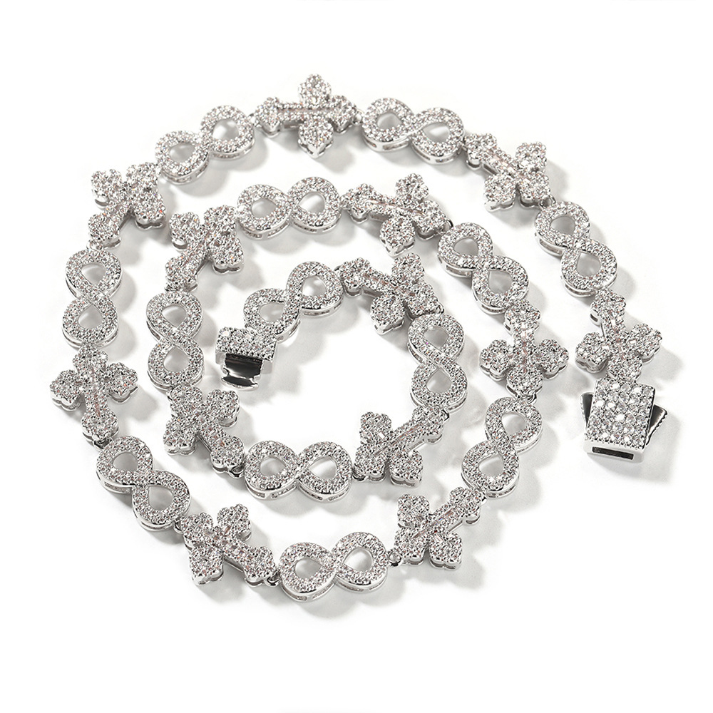 High Quality Hip Hop Cross 8 Infinite Cuban Chain Necklace Bracelet 5A Zircon 10mm Rap Jewelry