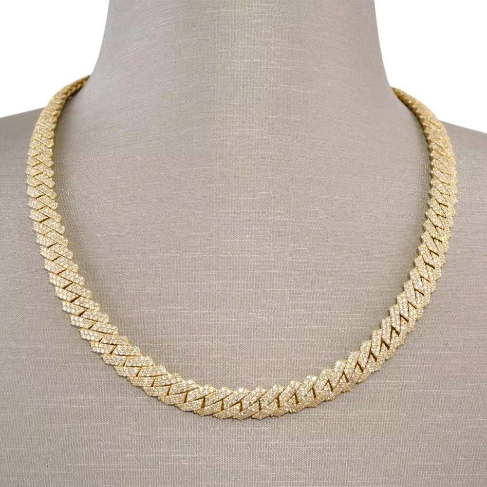 Hip Hop Jewelry 14Mm Real 14K Gold Fork Inlay Vs. Natural Chilled Cuban Chain Necklace And Bracelet