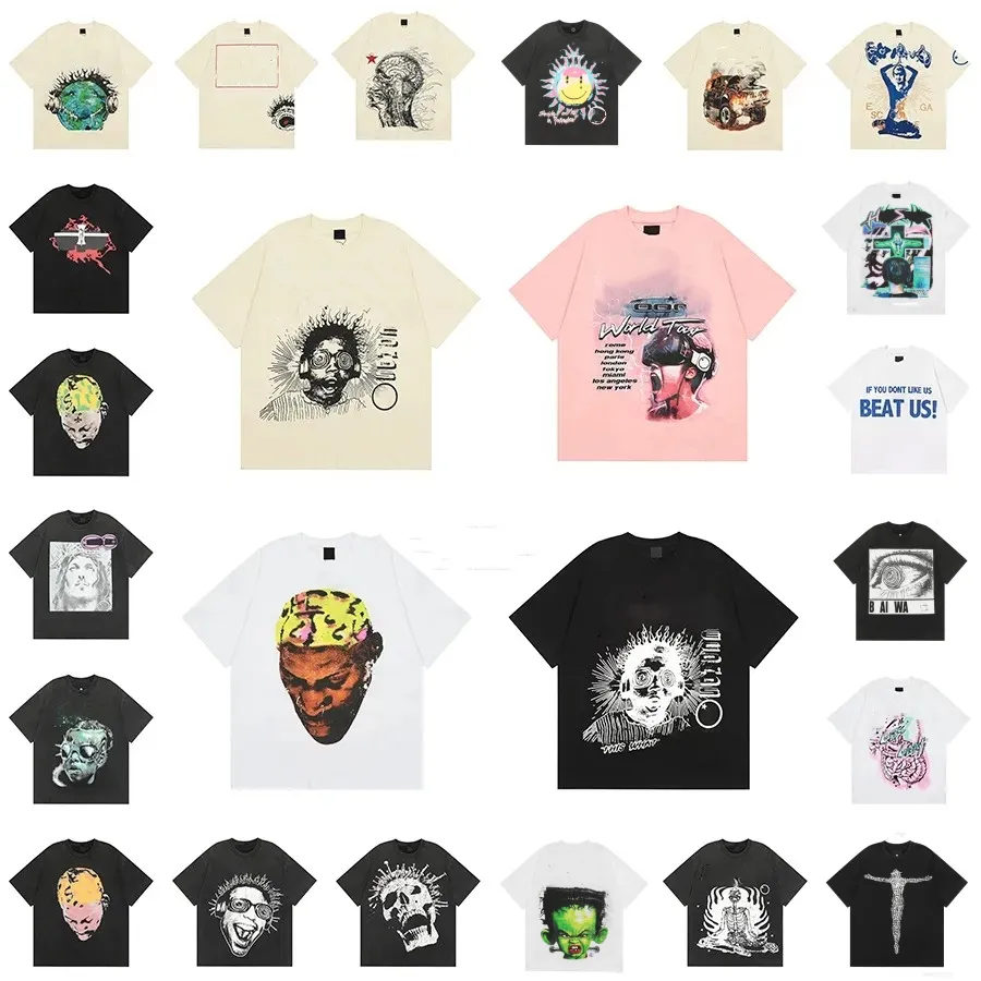 t shirt designer Mens Women tshirt Rapper Washed Grey Black Heavy Craft Unisex Short Sleeve Top High Street Fashion Retro hellys starshirts t shirts