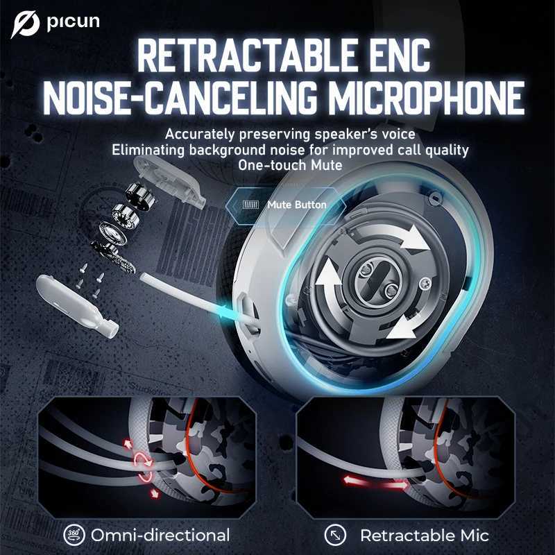 Picun G2 Wireless Gaming Headset wireless connections 5.3 2.4G Headphones 7.1 Surround 5ms Low Latency ENC Mic for PC Phone Switch X250307