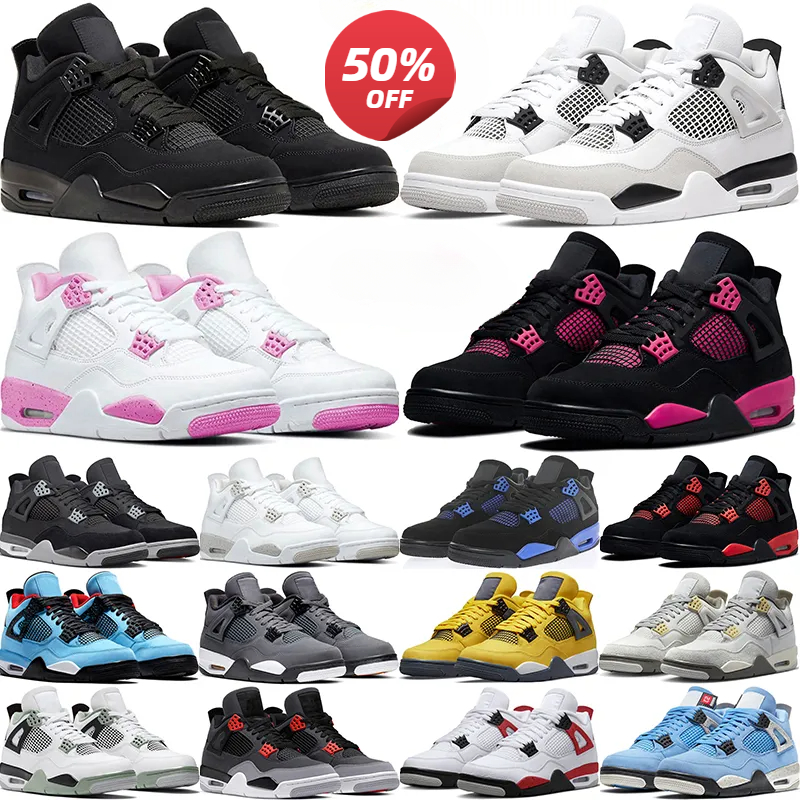 Desinger Jumpman 4 Men 4s Basketball Shoes Fashion Black Cat University Women White Pure Money Pink Thunder Oreo Military Blue Sneakers