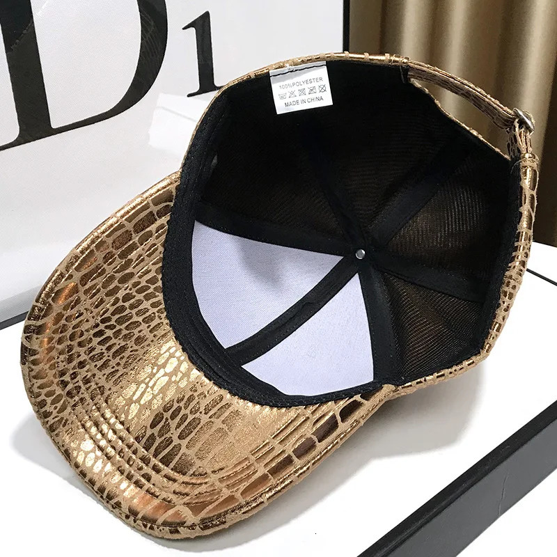Female Spring Autumn Korean Plaid Hard Leather Unisex Adjustable Baseball Cap Casual Fashion Black Gold Cap 250306