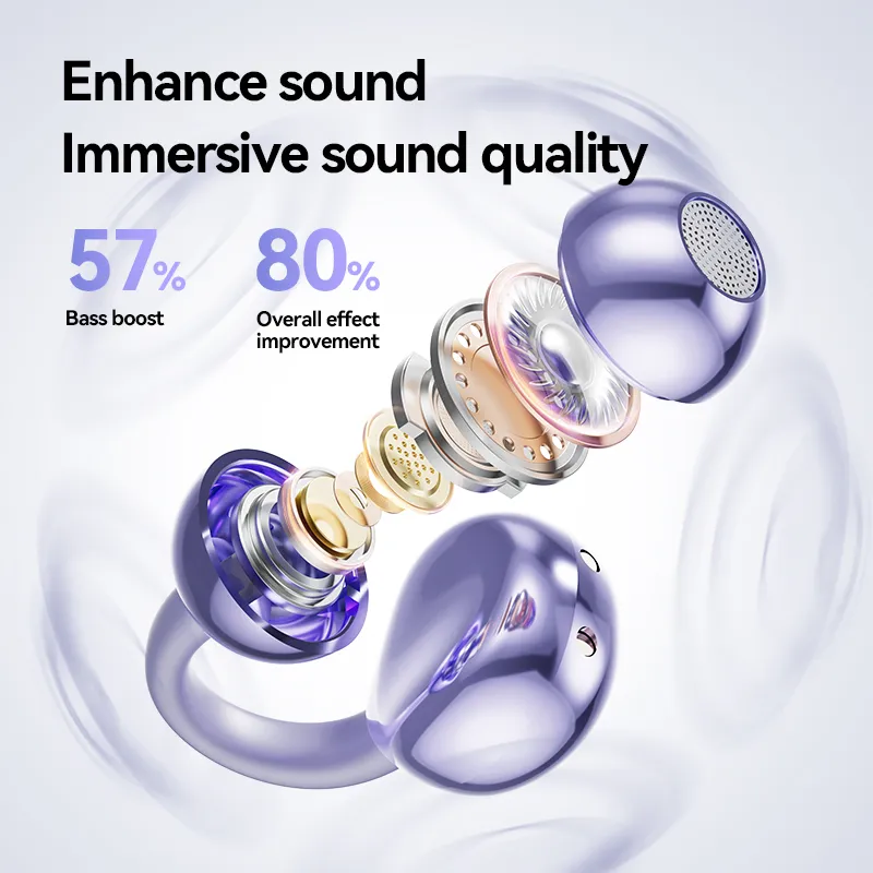 M91 TWS Bluetooth 5.4 Wireless Ear Clip ENC Earbuds Open Ear HiFi Stereo Headphones Touch Control Noise Reduction Earphones HD Call Headet With Mic Fo