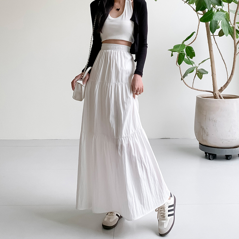 Y520534 White A-line skirt for women spring and summer 2025 new high waist slim drape cake skirt long skirt