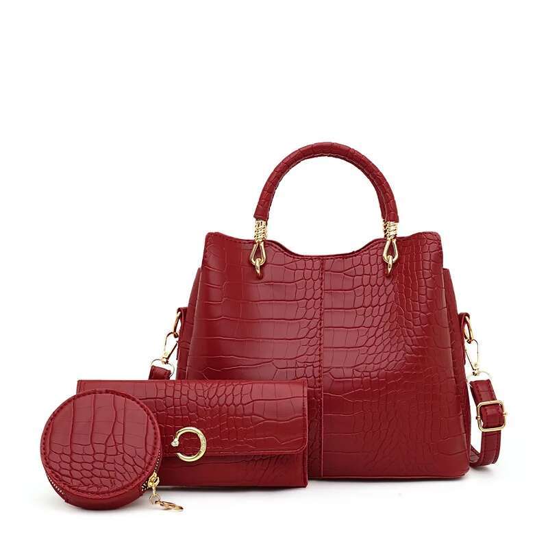 3-Piece Set Women's Fashion Purse Vintage Leather Large Capacity Handbag Inced Shoulder Bag