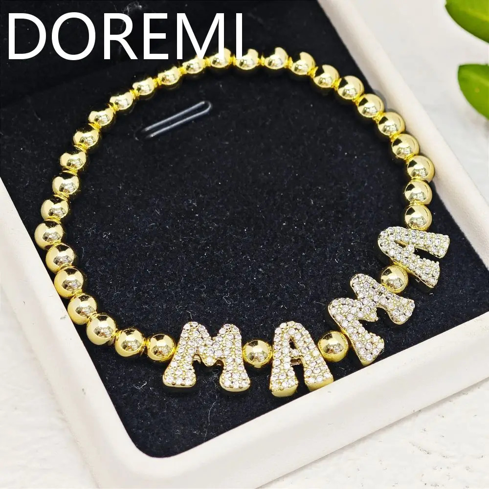 DOREMI Brass Letters Beads Bracelet Custom Jewelry Gift Friendship Bracelets Beads Personalized Initial Bubble Letter Bracelet 250303