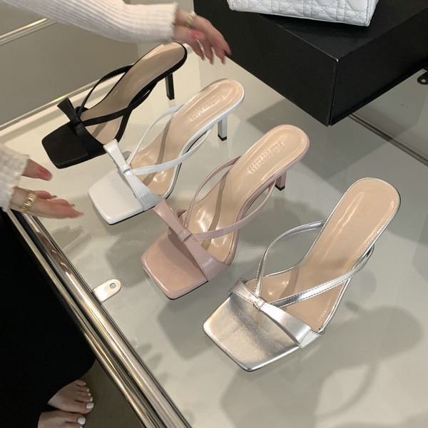 New French square toe high-heeled shoes women in spring and autumn 2025, Roman sandals outerwear, flip flops for versatile use #ddmykukumalu