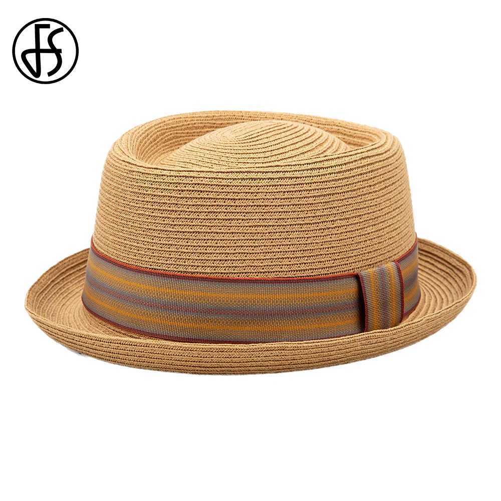 FS Cowboy Jazz Hat Pork Pie Straw Hats For Women Men Unisex Spring Summer Outdoor Sun Protection Gentleman Gangster Panama Cap W250307