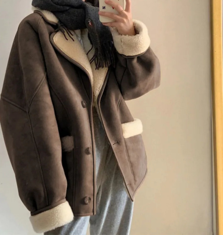 Women Winter Fleece Thickened Lamb Fur Jacket Sheepskin Suede Leather Coat Fashion Lamb Fleece Parka Women Outerwear 240918