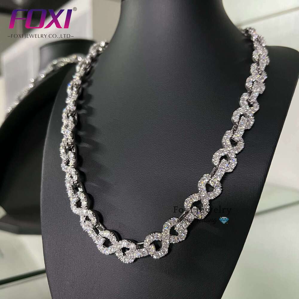 Hip Hop Mossanite Jewelry 12Mm 14K Pure White Gold Sterg Sier Vvs Moissanite Infinite Chain Necklace