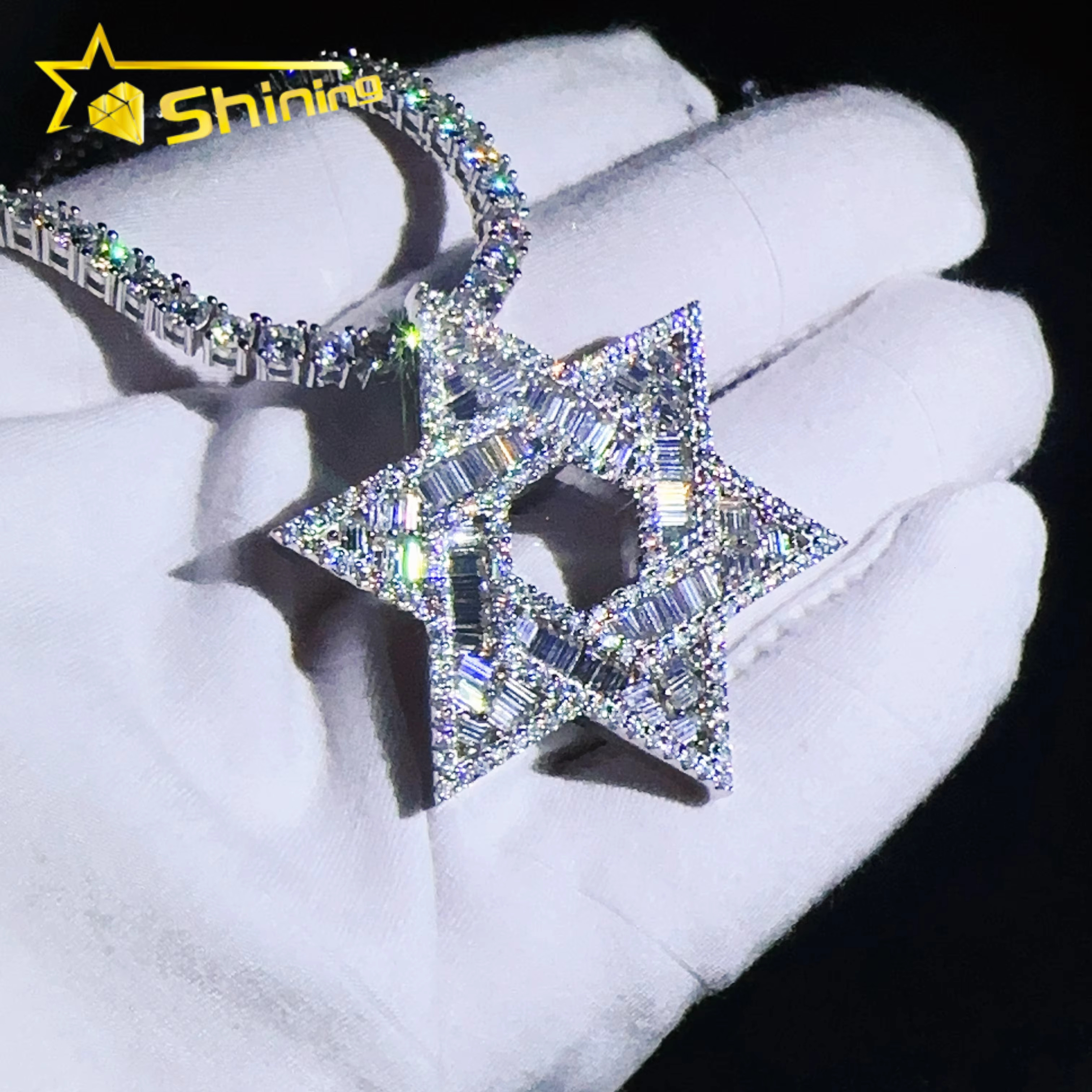 Iced Out Moissanite Jewelry Hip Hop Hexagon Pendant GRA Certified Vvs d Moissanite Hollow Out Tennis Necklace Pendant