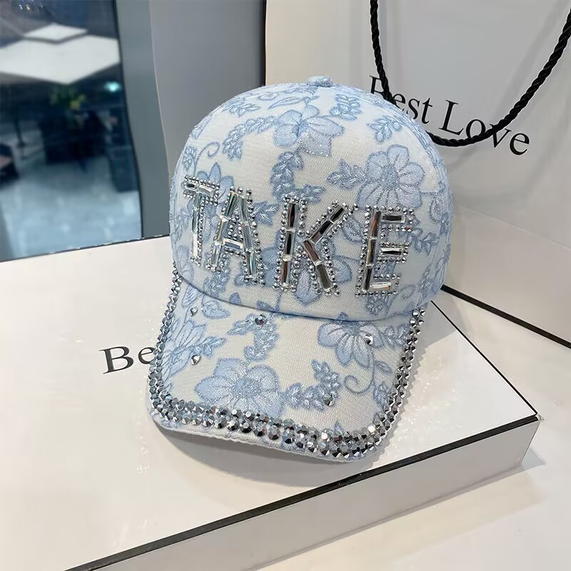 Hat Duck Tongue Hat Womens Face Show Small Spring and Summer New Style Water Diamond Baseball Hat Summer Letter Sunscreen Hat Korean Edition Sunscreen