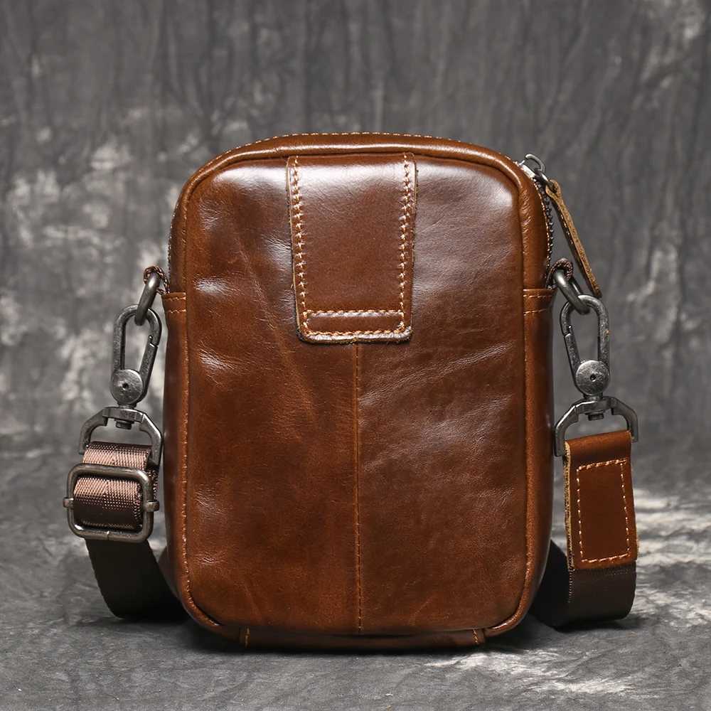 LUOKIR Retro Leather Crossbody Bag Casual Shoulder Bag Top Layer Cowhide Simple and Versatile Waist Bag Mobile Phone BagC250307