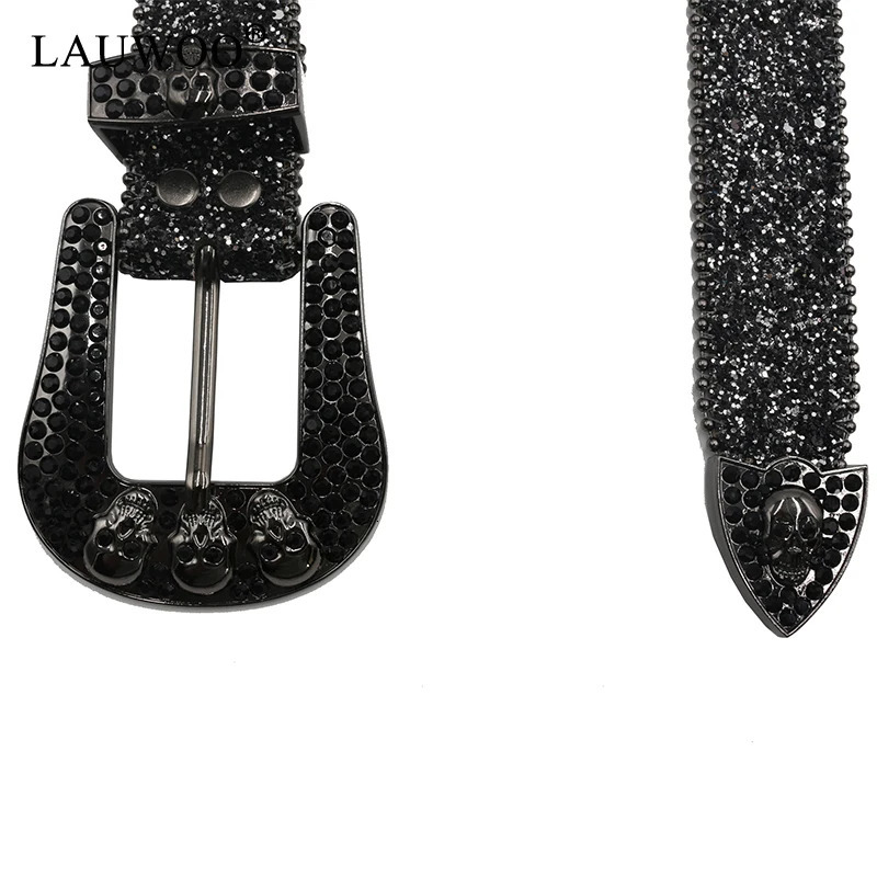 Skull Rhinestone Belts For Women Men Y2K Leather Strap Crystal Studded Western Cowgirl Cowboy Diamond Bling Belt 250227