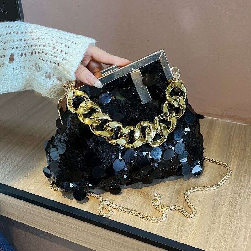 Women's Bags Small For Women New Versatile Crossbody Sequin Chain Fashion Clip Hand Evening Bag Handbag