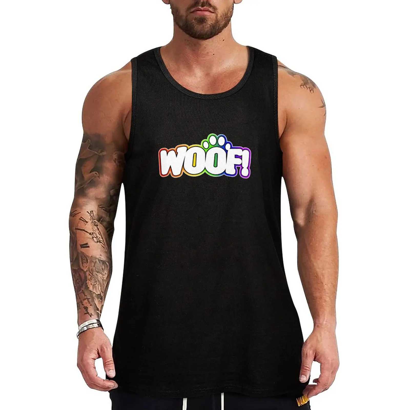 Pride Rainbow Pup WOOF! Tank Top Mens fitness t-shirt Mens summer vest Male clothesT250318