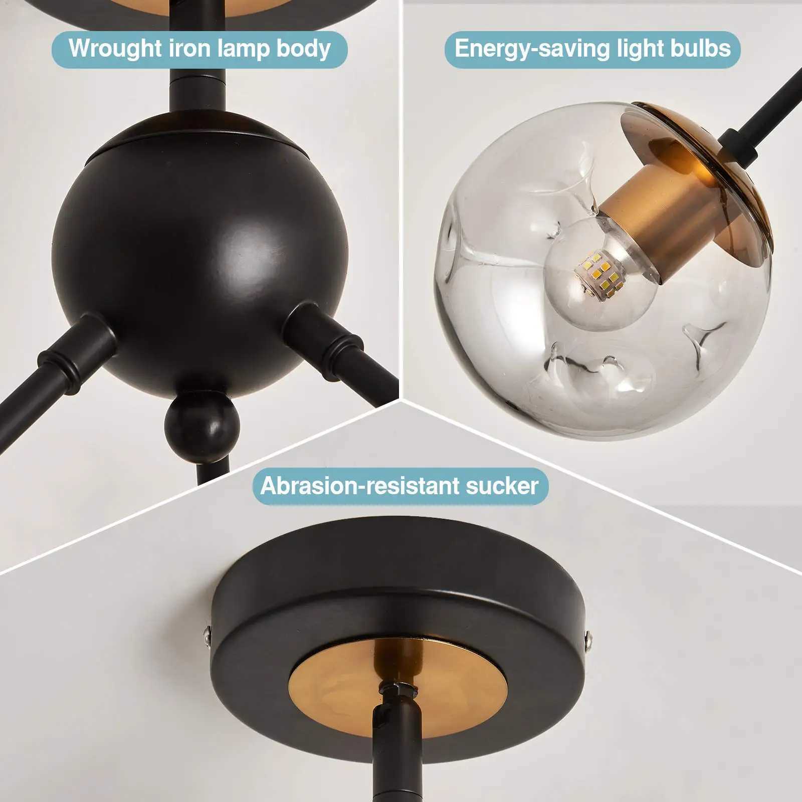 Glass Globe Chandelier Mid Century Modern Pendant Lights Black Ceiling Hanging Light Fixture with Glass Shade Sputnik Chandelier X250307