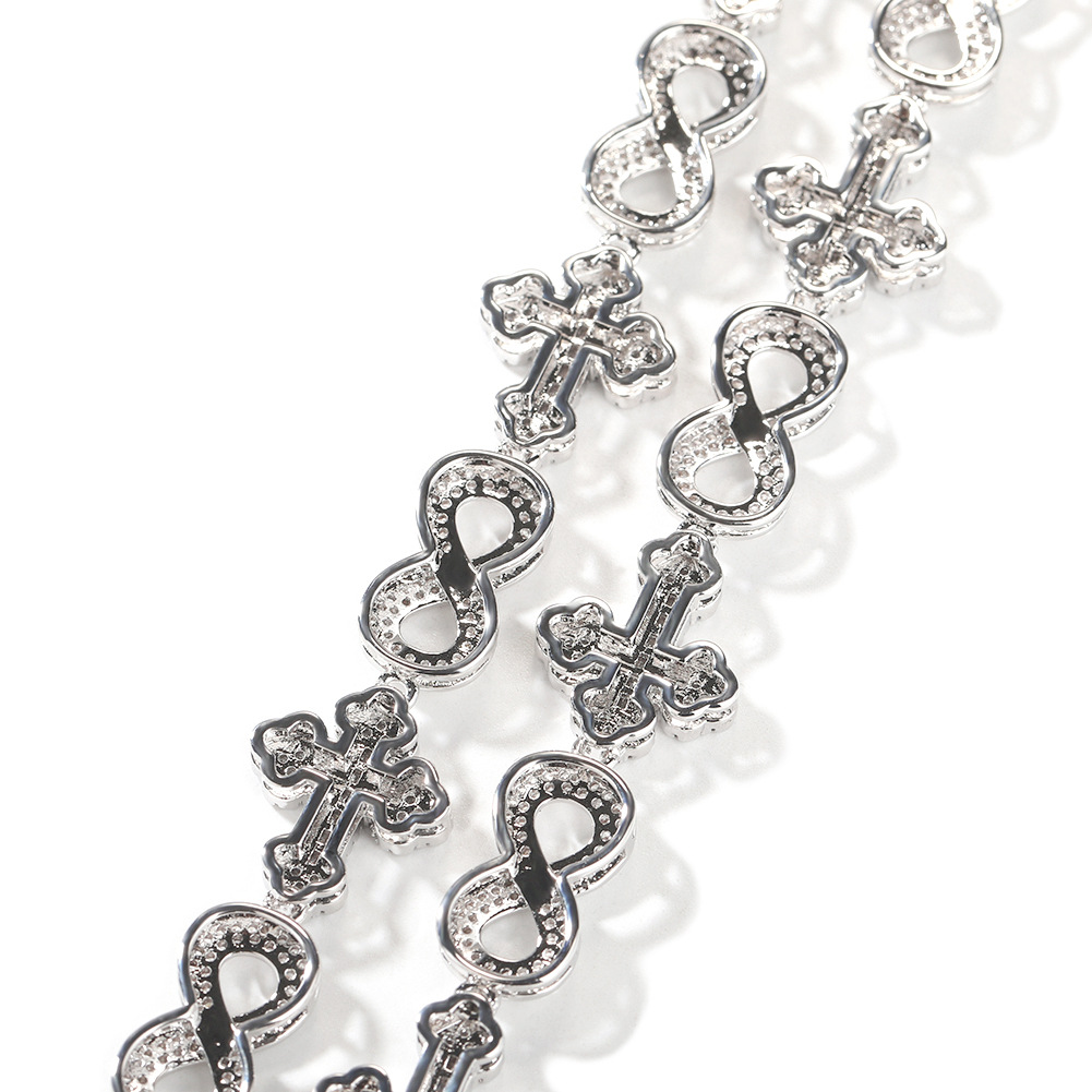 High Quality Hip Hop Cross 8 Infinite Cuban Chain Necklace Bracelet 5A Zircon 10mm Rap Jewelry