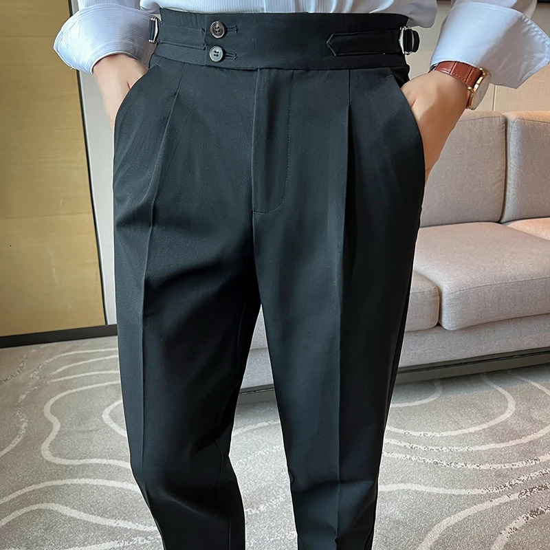 High Quality Neapolitan Mens Suit Pants Slim Fit Casual Trousers Blue Vintage High Waist Dress Pants Men pantalon Homme Luxe 250306