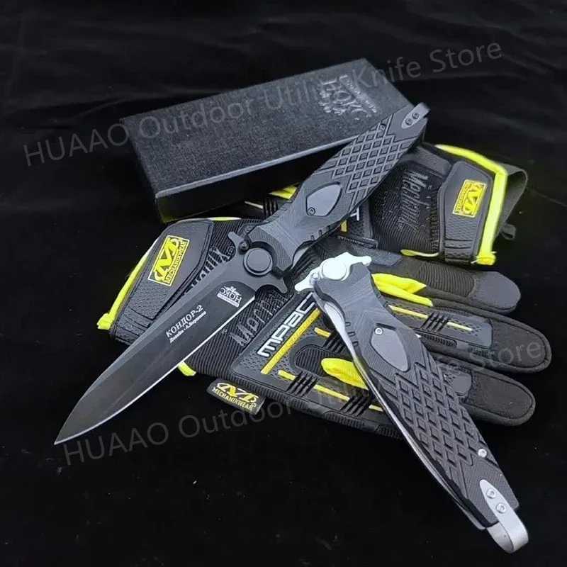 Tactical Russian HOKC military folding pocket knife hunting G10 hand D2 steel self density wild survival flipping knife giftXJ250307