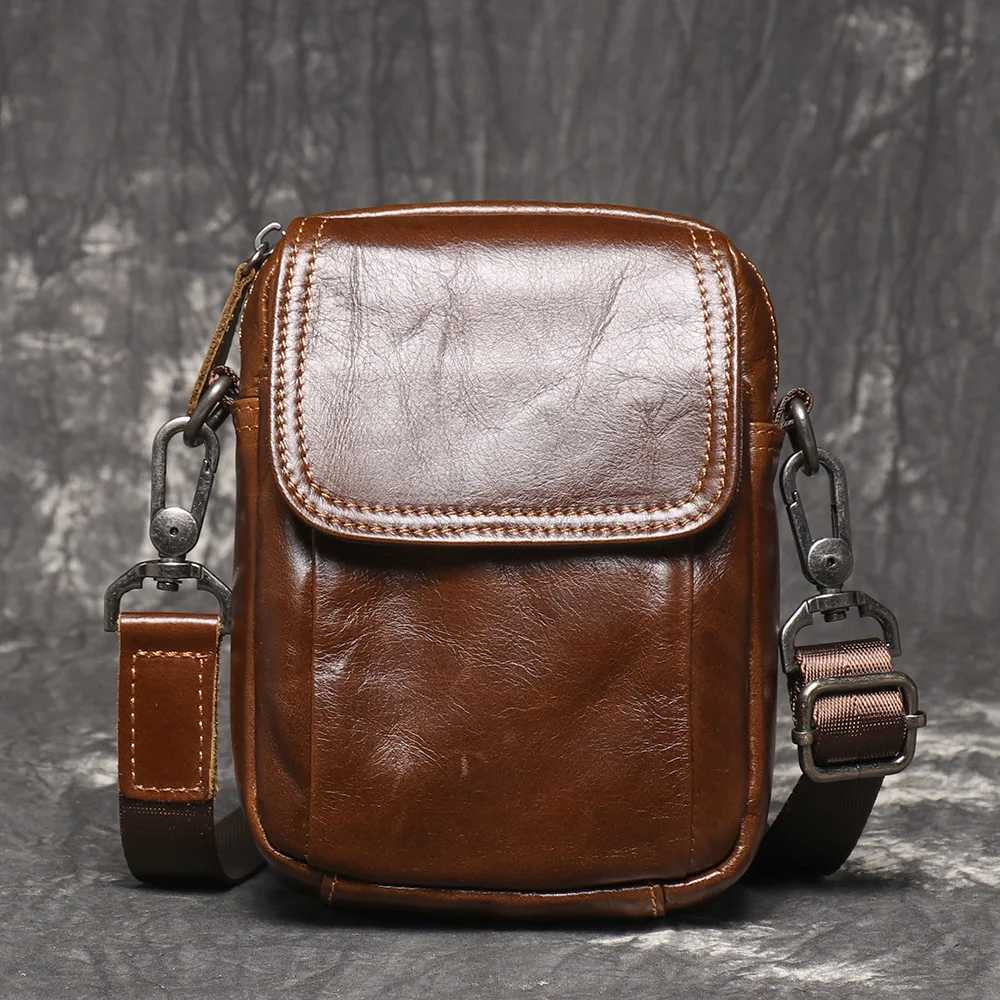 LUOKIR Retro Leather Crossbody Bag Casual Shoulder Bag Top Layer Cowhide Simple and Versatile Waist Bag Mobile Phone BagC250307