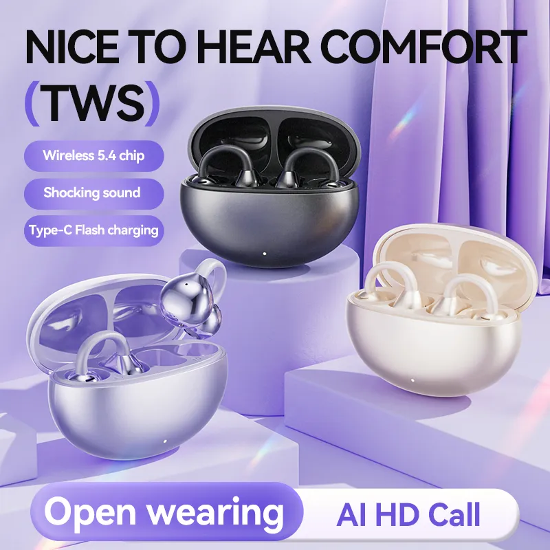 M91 TWS Bluetooth 5.4 Wireless Ear Clip ENC Earbuds Open Ear HiFi Stereo Headphones Touch Control Noise Reduction Earphones HD Call Headet With Mic Fo