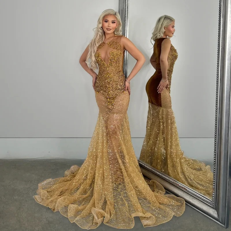 Gold Prom Dresses 2k25 For Back Girls Crystal Rhinestone Red Party Gowns Sequin Homecoming Dress Vestidos De Gala