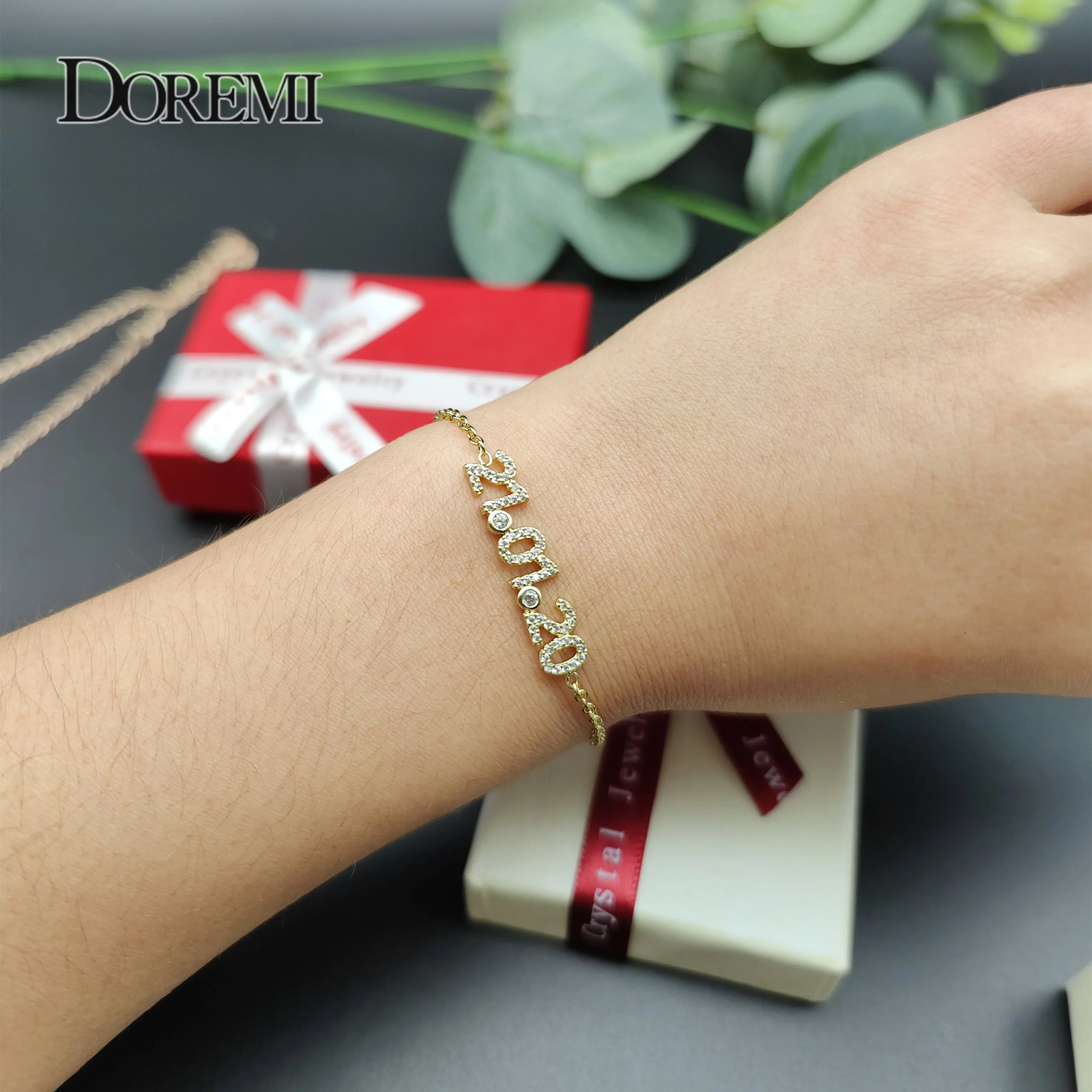 DOREMI Trendy 6MM Letter Zircon Bracelet with Birthstone Adjustable Name Bracelets for Women Girl Jewelry Female Gift for Mom 250303