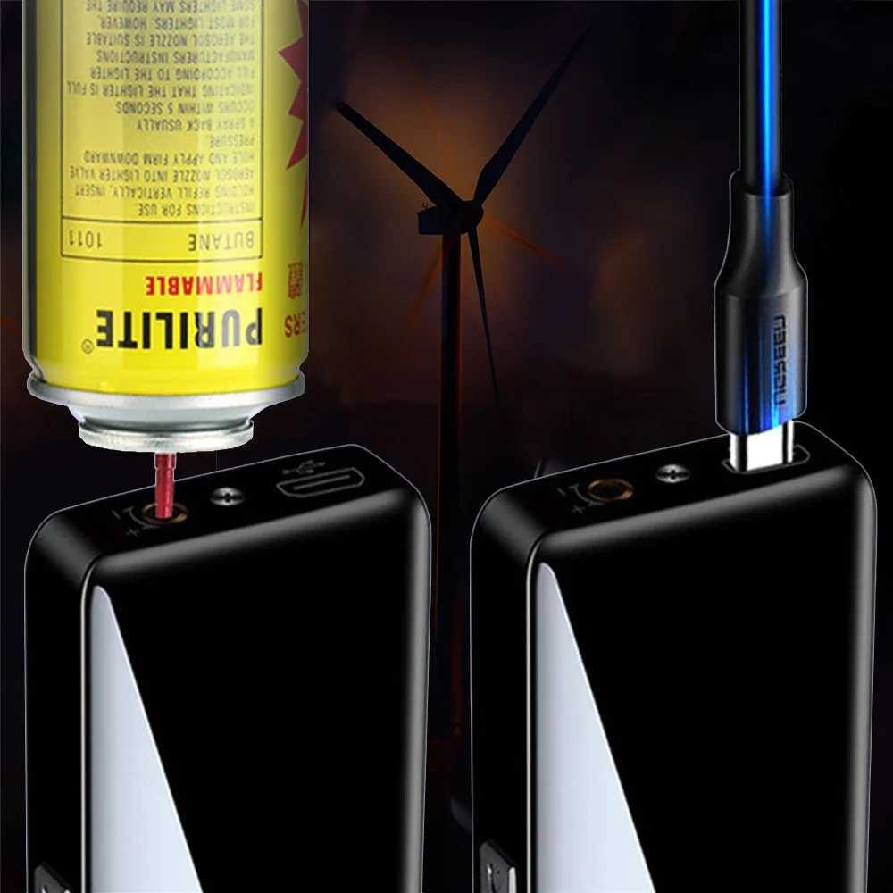 2 in 1 Dual Plasma Arc Lighter Portable Metal Jet Strong Flame Lighter USB Rechargeable Gas Electric Butane Cigar Lighter GadgetC250307